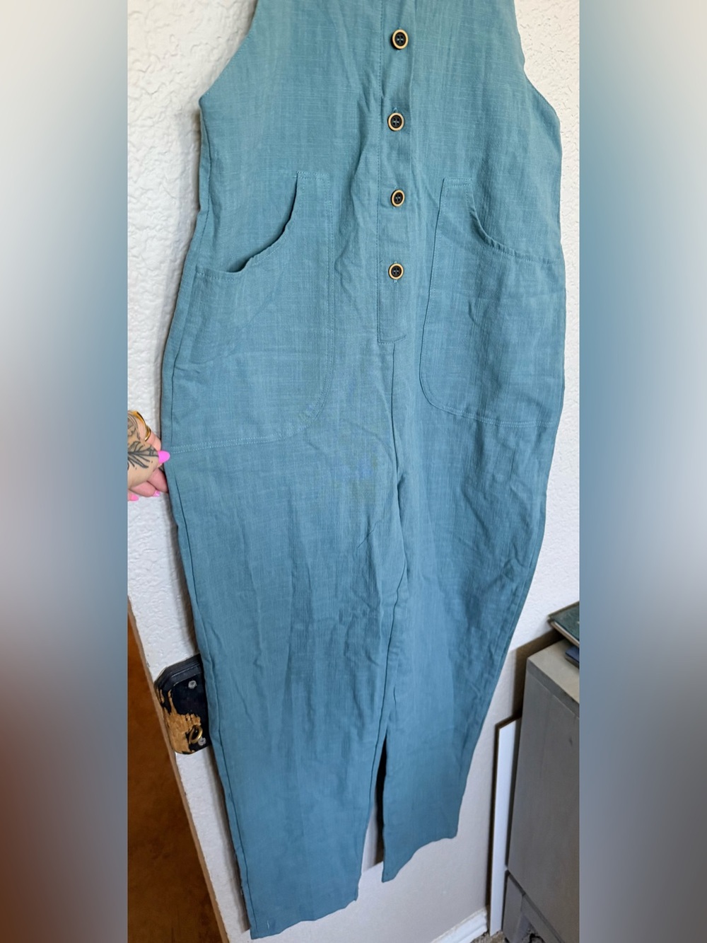 NWT LAKE BLUE LINEN COTTON OVERALLS, XSMALL - Picture 14 of 16